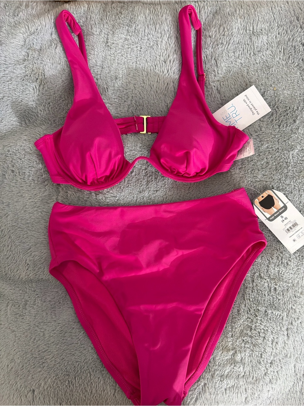 High-Rise Underwire Bikini Set in Hot Pink
